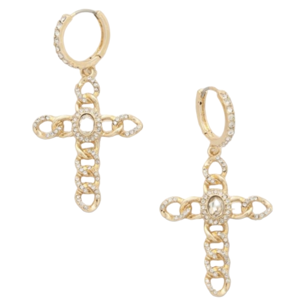 Women’s Rhinestone Gold Cross Earrings NWT